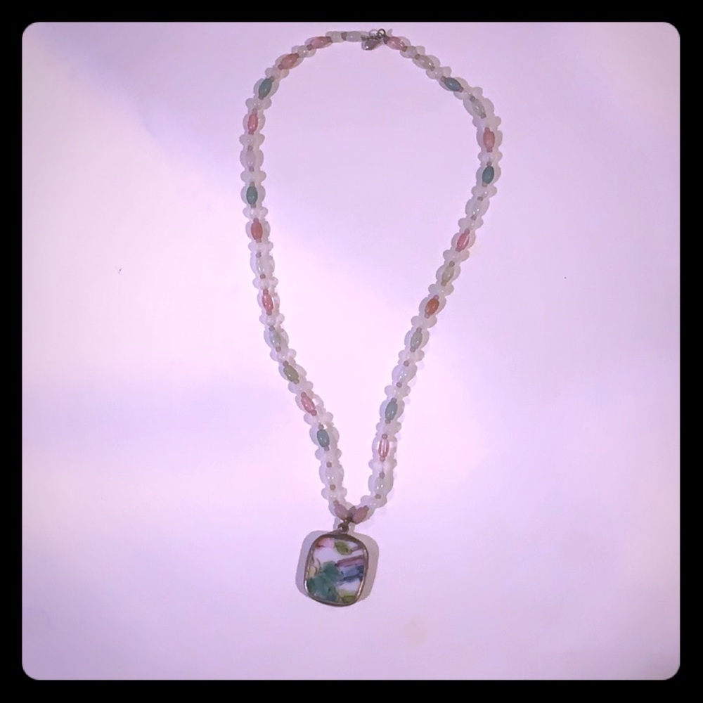 Neutral hand painted pendant necklace.